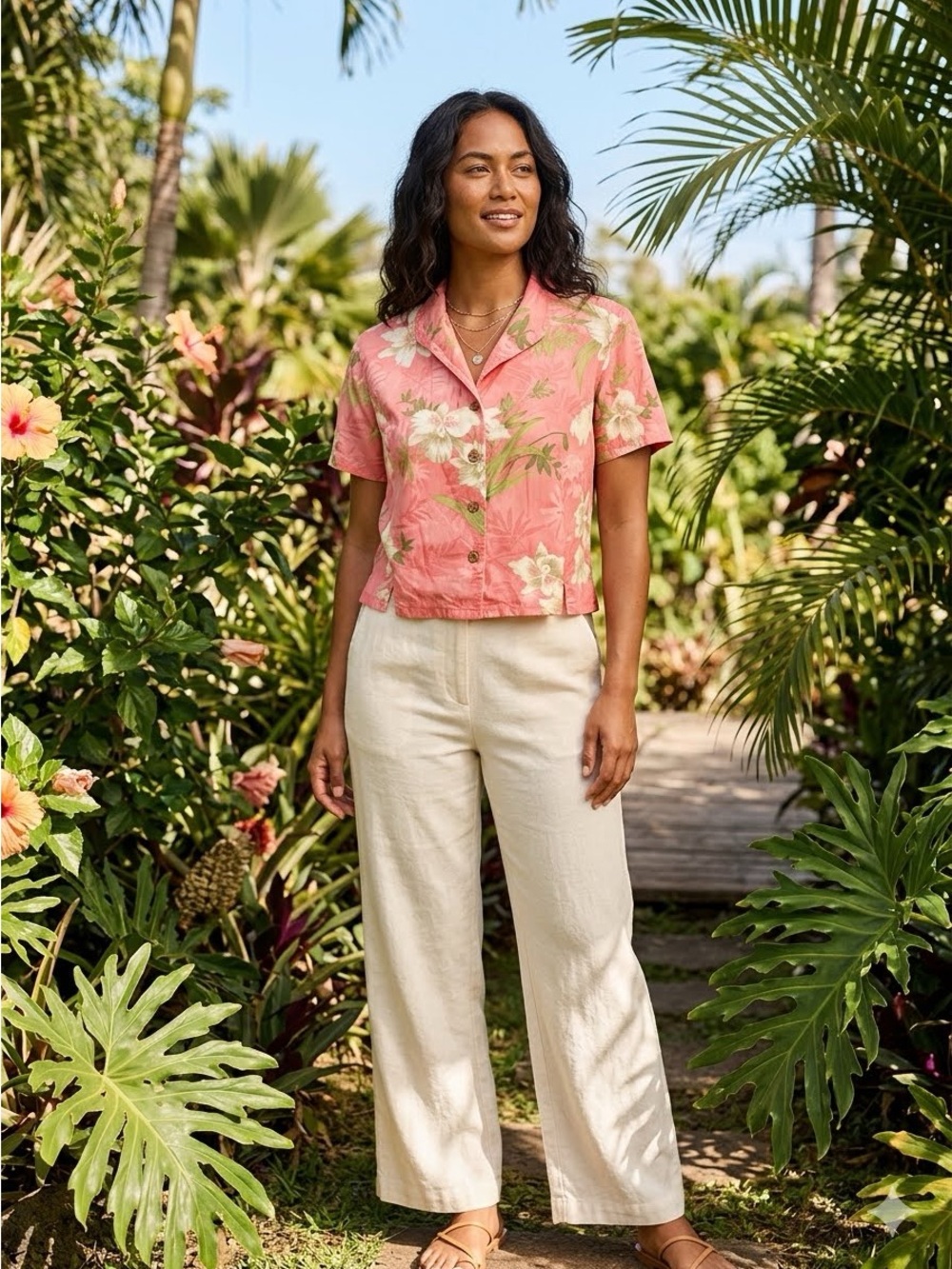Havana Jack's Cafe Vintage Coral Tropical Floral Rayon Shirt XLP